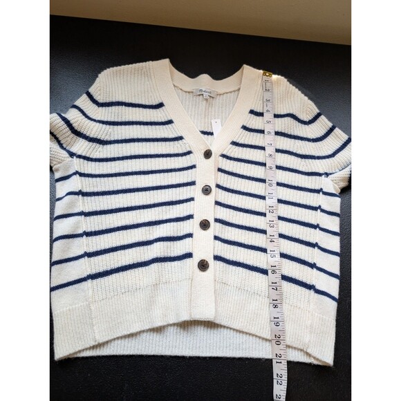 Madewell Soft Wool V-Neck Cardigan Sweater in Stripe Cashmere Classic Medium - Picture 6 of 11